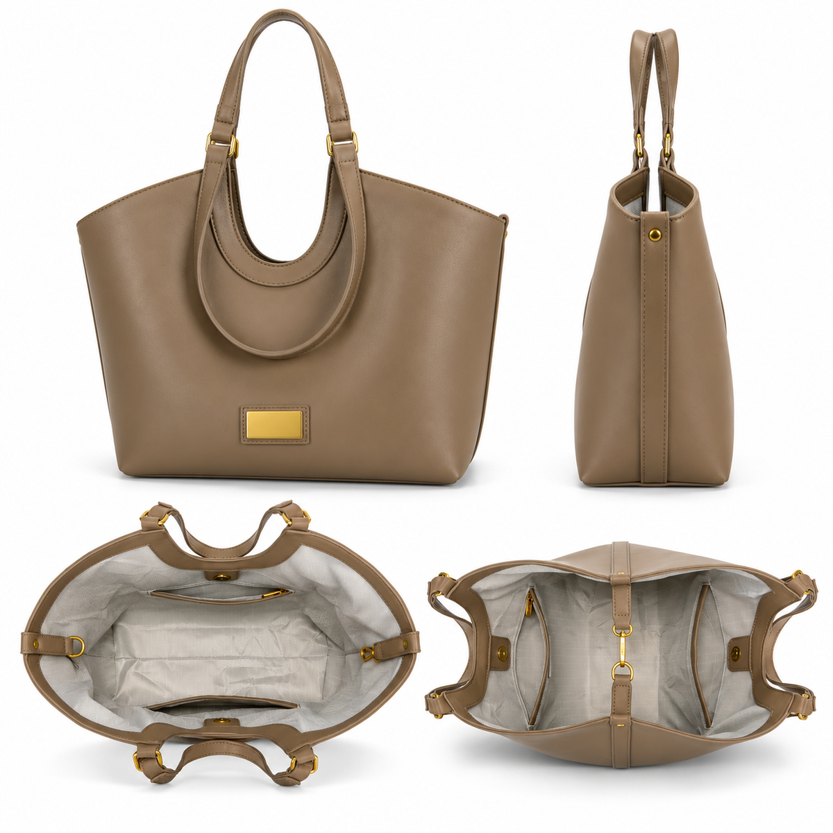 Khaki Vegan Leather Tote Bag for Women