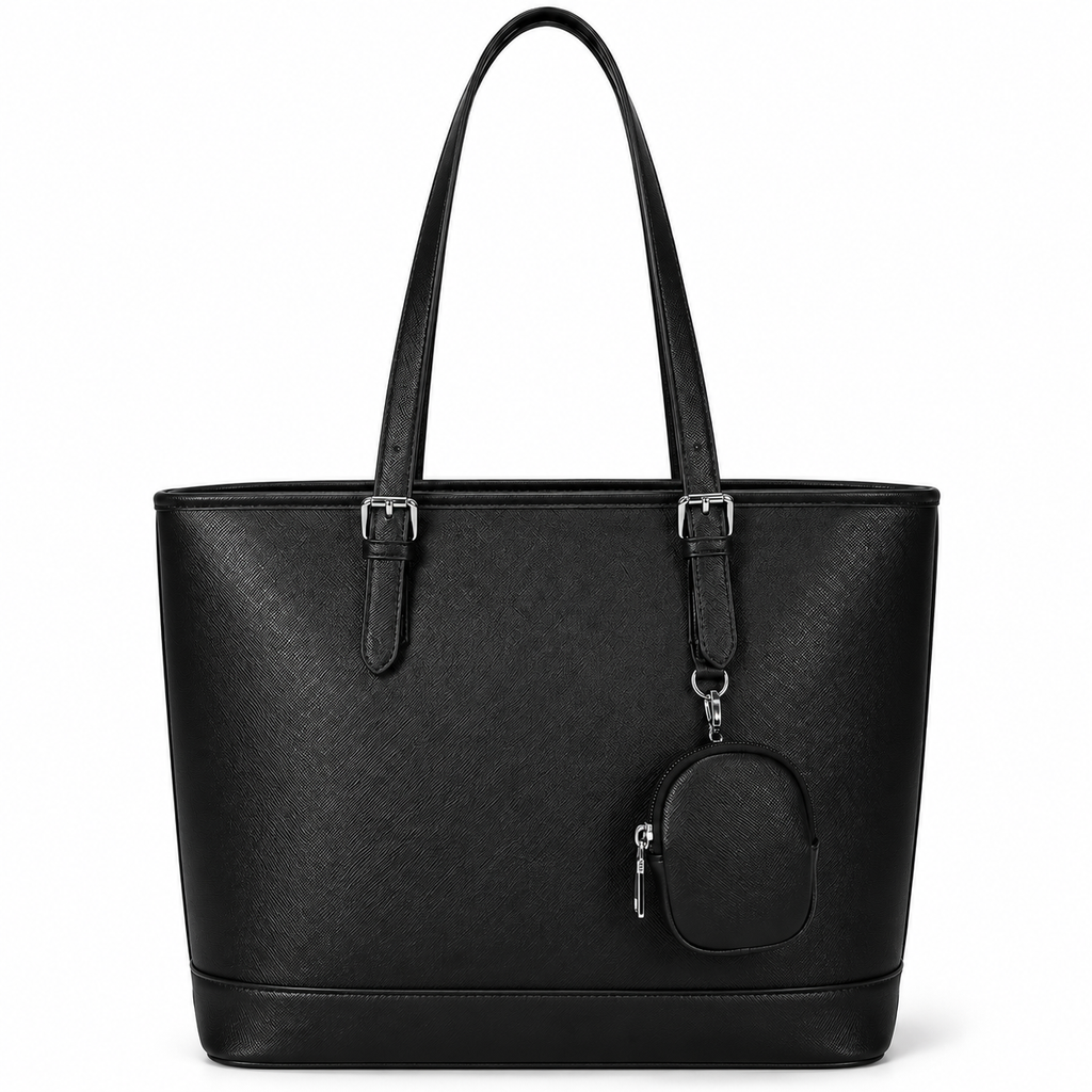 Women’s Black PU Leather Tote Bag with Removable Pouch