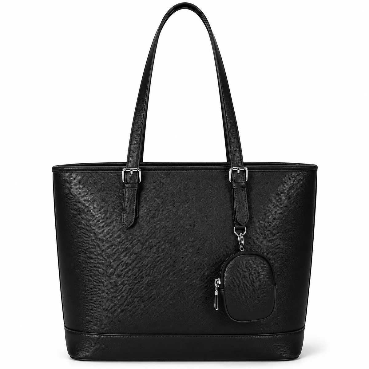 Women’s Black PU Leather Tote Bag with Removable Pouch