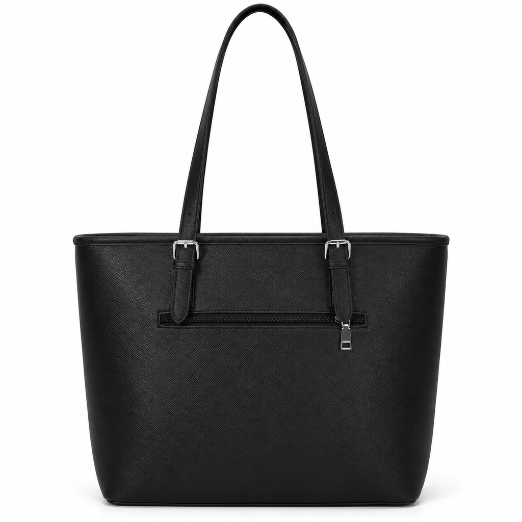 Women’s Black PU Leather Tote Bag with Removable Pouch