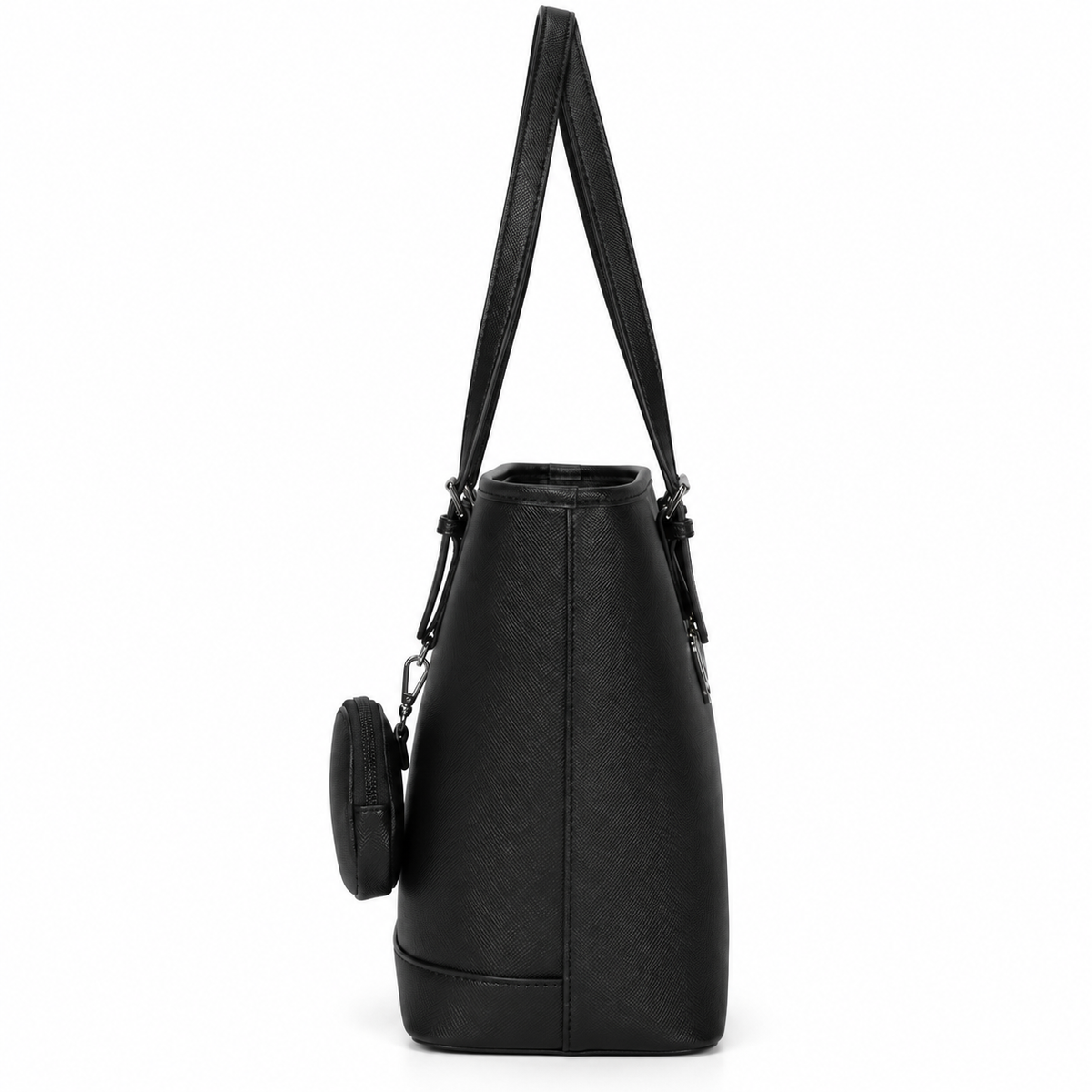 Women’s Black PU Leather Tote Bag with Removable Pouch