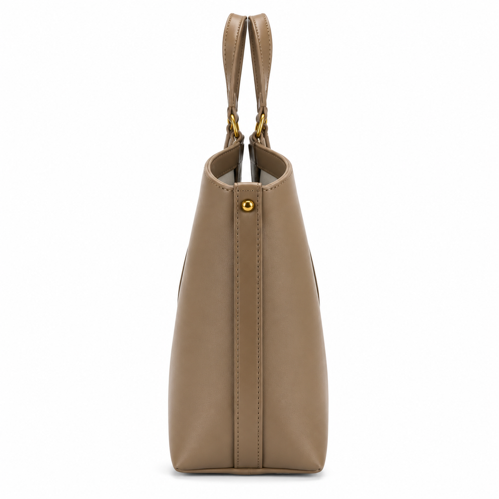 Khaki Vegan Leather Tote Bag for Women