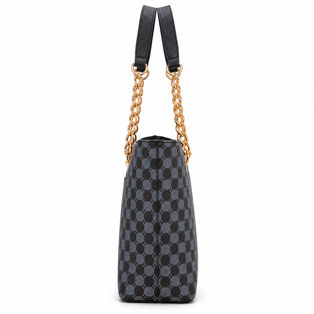 Women’s Gray Black Chain Handle Tote Bag