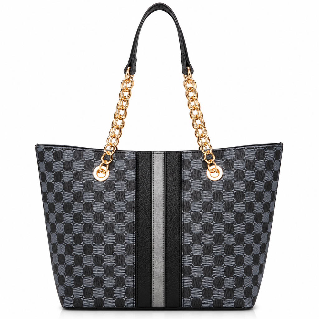 Women’s Gray Black Chain Handle Tote Bag