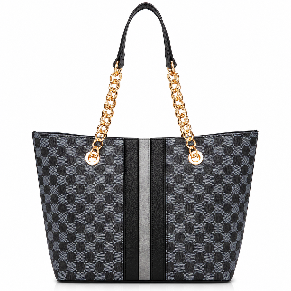 Women’s Gray Black Chain Handle Tote Bag