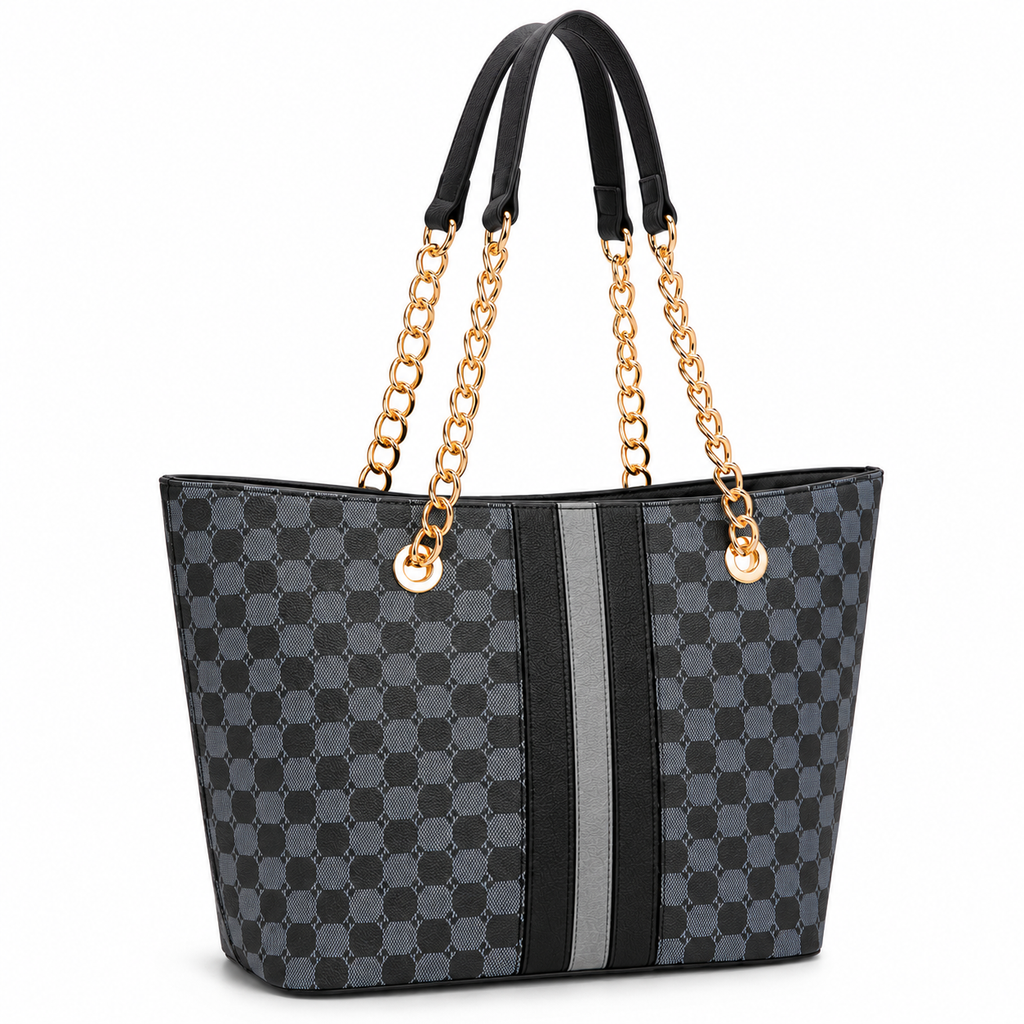 Women’s Gray Black Chain Handle Tote Bag