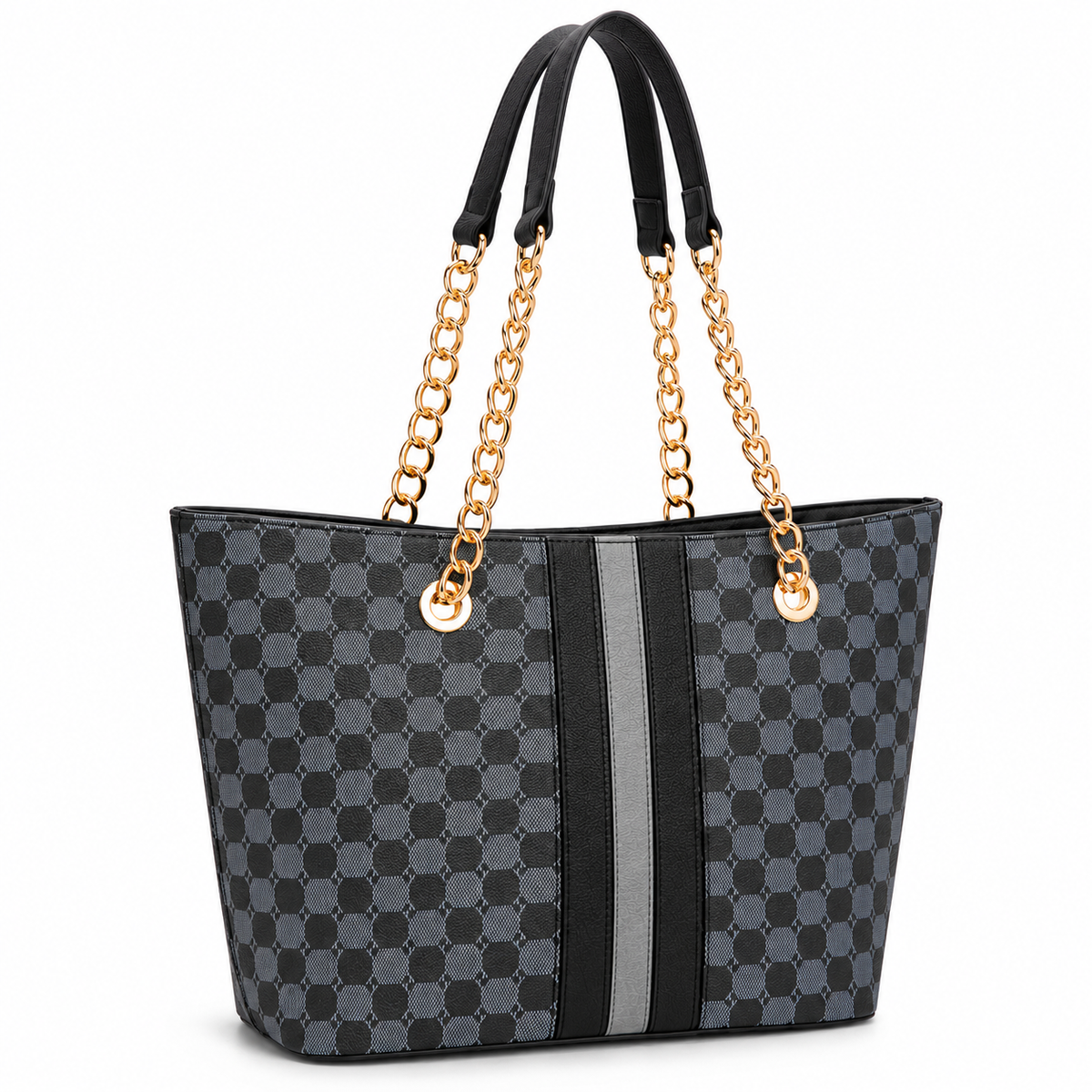 Women’s Gray Black Chain Handle Tote Bag
